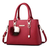 Hairball Crossbody Shoulder Bag Women's PU Leather Tote Solid Handbag