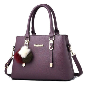 Hairball Crossbody Shoulder Bag Women's PU Leather Tote Solid Handbag