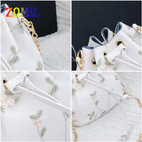 ZOMU Small Flower Embroidery Shoulder Messenger Bag Bucket Bag Handbag