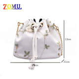 ZOMU Small Flower Embroidery Shoulder Messenger Bag Bucket Bag Handbag