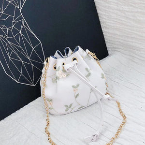 ZOMU Small Flower Embroidery Shoulder Messenger Bag Bucket Bag Handbag