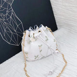 ZOMU Small Flower Embroidery Shoulder Messenger Bag Bucket Bag Handbag