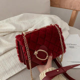 Retro Rhombus Women's Fluzzy Plush Messenger Bag