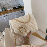 Retro Rhombus Women's Fluzzy Plush Messenger Bag