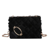 Retro Rhombus Women's Fluzzy Plush Messenger Bag