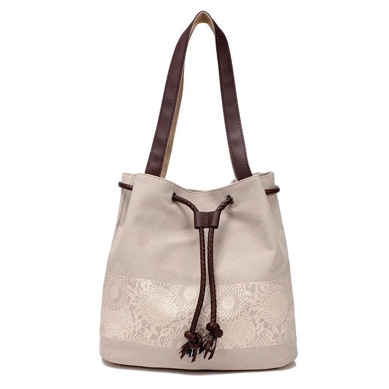 Vintage Canvas Bucket Bag for Women Small Crossbody Handbag