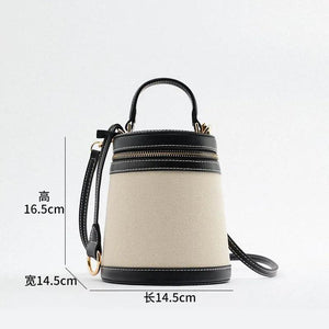 Canvas Bucket Bag Round Flap Shoulder Crossbody Tote Handbag