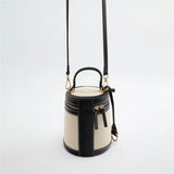 Canvas Bucket Bag Round Flap Shoulder Crossbody Tote Handbag