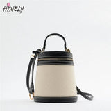 Canvas Bucket Bag Round Flap Shoulder Crossbody Tote Handbag