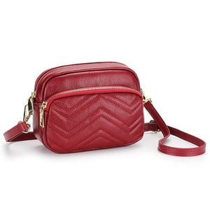 Embroidered Wave Pattern Small Leather Messenger Bag