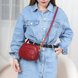Embroidered Wave Pattern Small Leather Messenger Bag