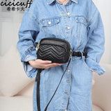 Embroidered Wave Pattern Small Leather Messenger Bag