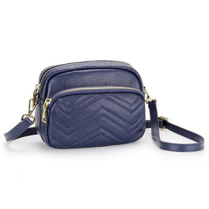 Embroidered Wave Pattern Small Leather Messenger Bag