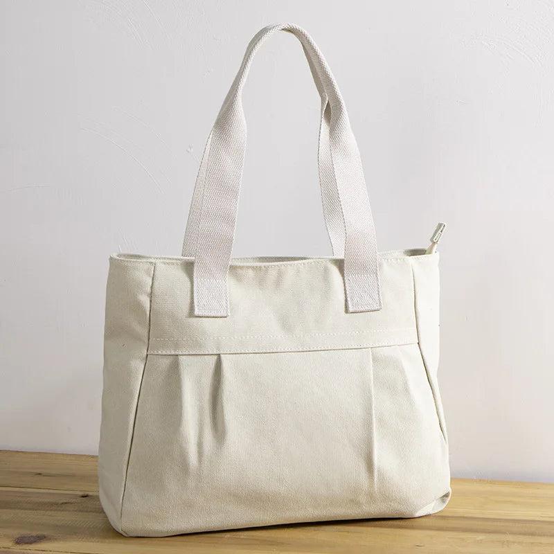 Casual Large Canvas Tote Bag for Women Zipper Handbag