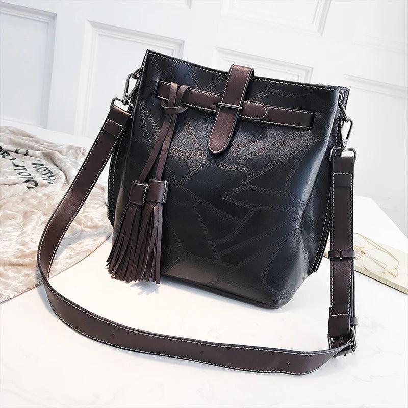 Vintage Bucket Bags Pu Leather Shoulder Bag Ladies Handbag