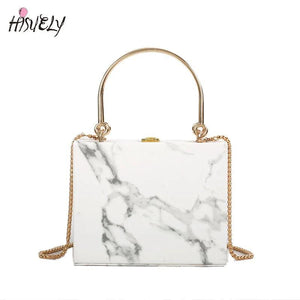 Marble Box Women Pu Leather Handbags Chains Shoulder Crossbody Bags