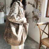 Large Capacity Shoulder Bag Woolen Plaid Handbag