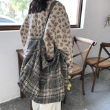 Large Capacity Shoulder Bag Woolen Plaid Handbag