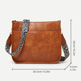 Leopard Crossbody Bag Women Vegan Leather Guitar Strap Hobo Bucket Bag