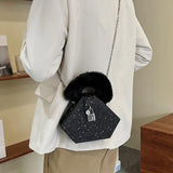 Winter Plush Handbag Chain Sequined Shoulder Bag Diamond Crossbody Bag