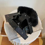 Winter Plush Handbag Chain Sequined Shoulder Bag Diamond Crossbody Bag