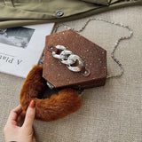 Winter Plush Handbag Chain Sequined Shoulder Bag Diamond Crossbody Bag