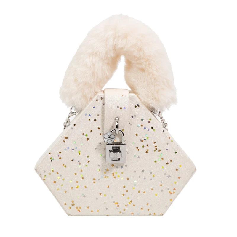 Winter Plush Handbag Chain Sequined Shoulder Bag Diamond Crossbody Bag