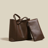 Vintage Large Capacity Women Messenger Bag Soft Leather 2pcs Set