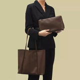Vintage Large Capacity Women Messenger Bag Soft Leather 2pcs Set