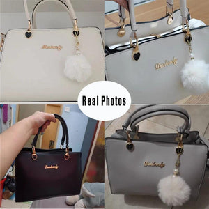 Beige Handbag Girl Sweet Lady Shoulder Bag Warm Plush Ball Tassel Bag