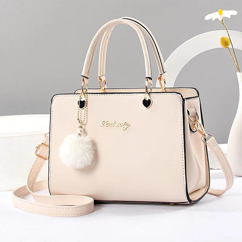Beige Handbag Girl Sweet Lady Shoulder Bag Warm Plush Ball Tassel Bag