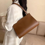 Retro Women's Bag PU Leather Shoulder Bag Solid Ladies Handbag