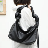 Women Shoulder Bag PU Leather Crossbody Messenger Ruffled Handbag