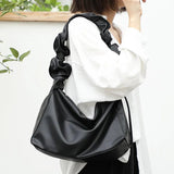 Women Shoulder Bag PU Leather Crossbody Messenger Ruffled Handbag
