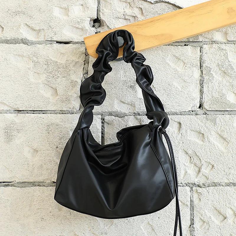 Women Shoulder Bag PU Leather Crossbody Messenger Ruffled Handbag