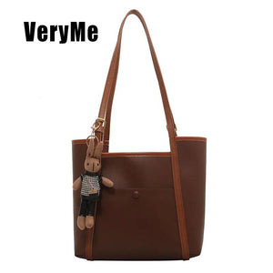 Winter Style Women's PU Leather Shoulder Bag Large Capacity Shopping Handbag