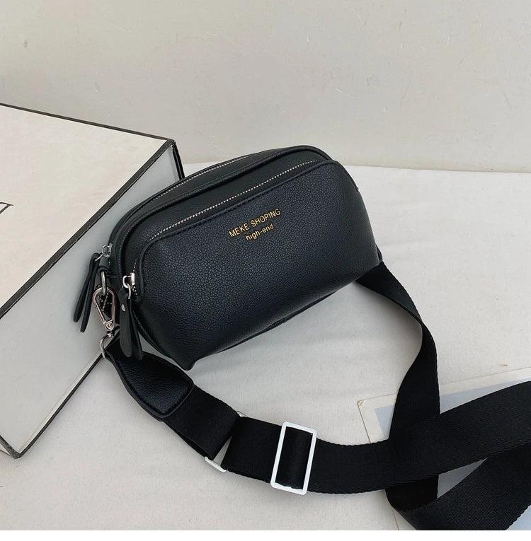 Women Shoulder Handbag Wide Strap Crossbody Bag High Capacity Solid PU Leather F