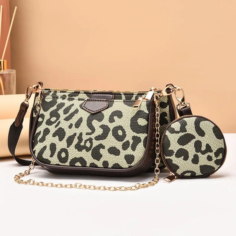 Leopard Chain Shoulder Bags For Women Leather Handbags Crossbody