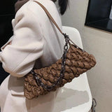 Winter Down Jacket Fabric Handbag PU Leather One Shoulder Underarm Bag