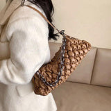 Winter Down Jacket Fabric Handbag PU Leather One Shoulder Underarm Bag