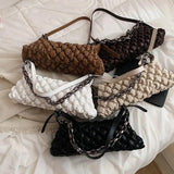 Winter Down Jacket Fabric Handbag PU Leather One Shoulder Underarm Bag