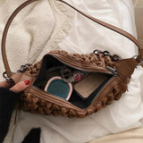 Winter Down Jacket Fabric Handbag PU Leather One Shoulder Underarm Bag