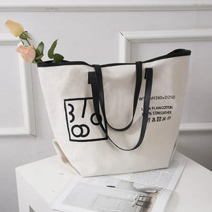 Canvas Shoulder Bag Student Tote Handbag Letter Printing