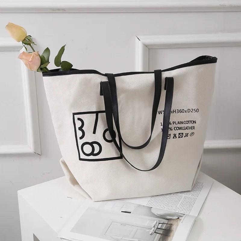 Canvas Shoulder Bag Student Tote Handbag Letter Printing