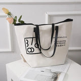 Canvas Shoulder Bag Student Tote Handbag Letter Printing
