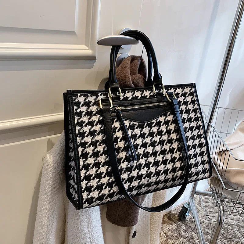 Houndstooth Casual Tote Bag Large Shoulder Female Handbag SG246
