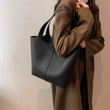 Vintage Leather Shoulder Bags for Women High Capacity Winter Bucket Handbags