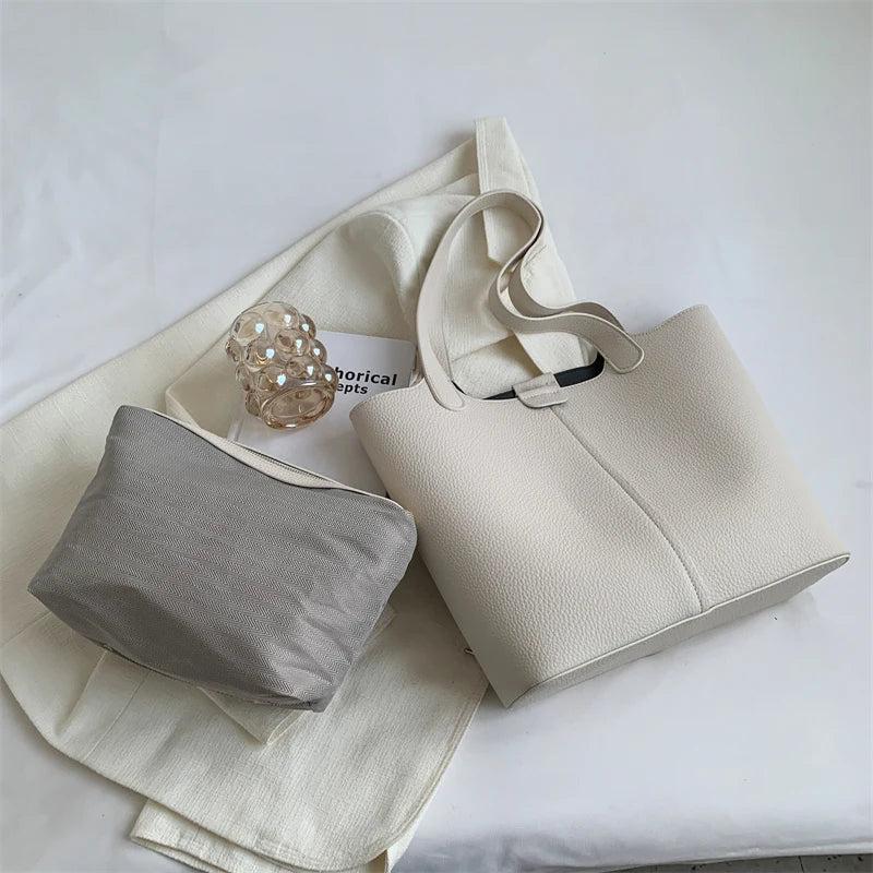 Vintage Leather Shoulder Bags for Women High Capacity Winter Bucket Handbags