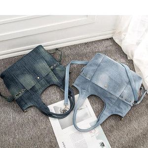 Women's Denim Tote Crossbody Bag with Multi-Pockets
