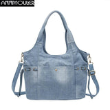 Women's Denim Tote Crossbody Bag with Multi-Pockets